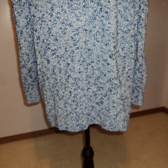 LL Bean Woman's Large Cardigan Sweater Blue White Pockets 100% Cotton - Picture 8 of 12